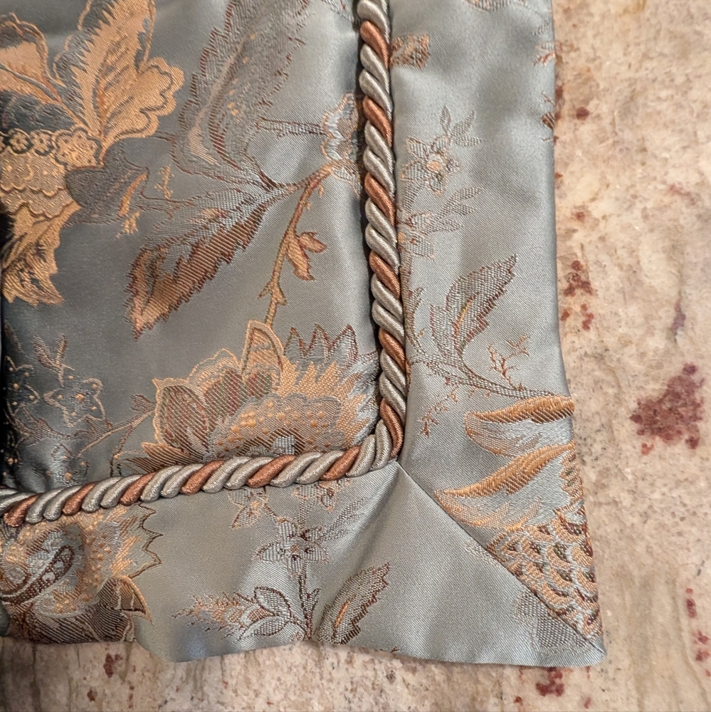 Waterford King Pillow Shams 20" X 36" Willow Blue & Taupe Set Of 2 Satin Cord